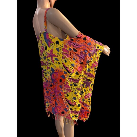 L.G. Sport Tie Dye Kaftan Swim Cover-Up Sleeveless fish shell seahorse beach - Picture 3 of 12